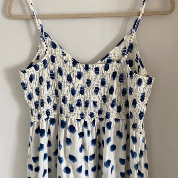 H&M White with Blue Dots Summer Dress Smocked Top 100% Cotton Full Skirt Size L - Picture 4 of 6